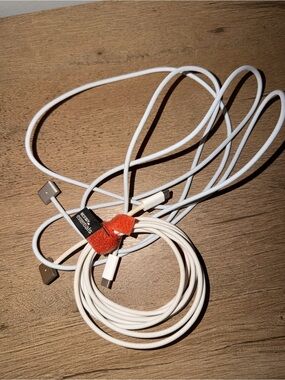 Essentials White Braided USB-C to USB-C Charging Cable with Orange Velcro Tie